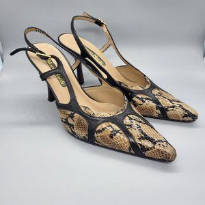 Mario Nardi Snakeskin Print Slingback Pumps